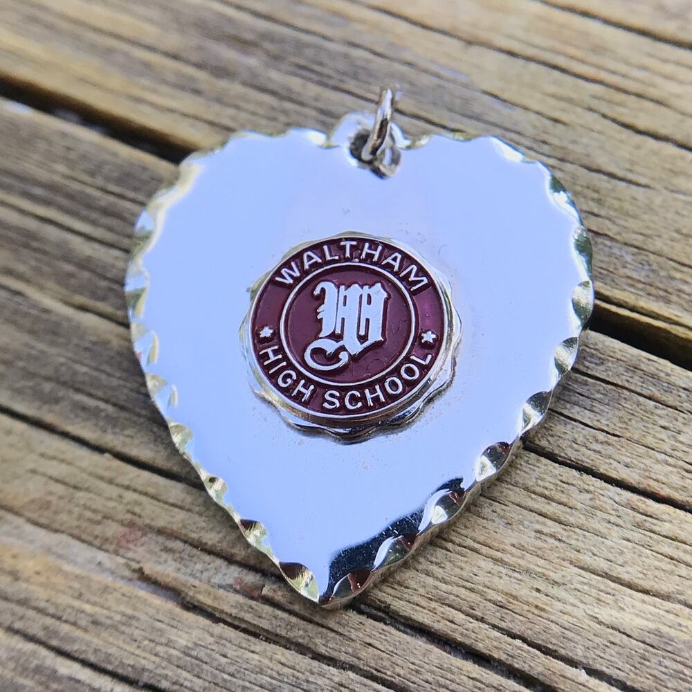 1968 Waltham High School engraved initials Impossible Dream Heart pendant, charm